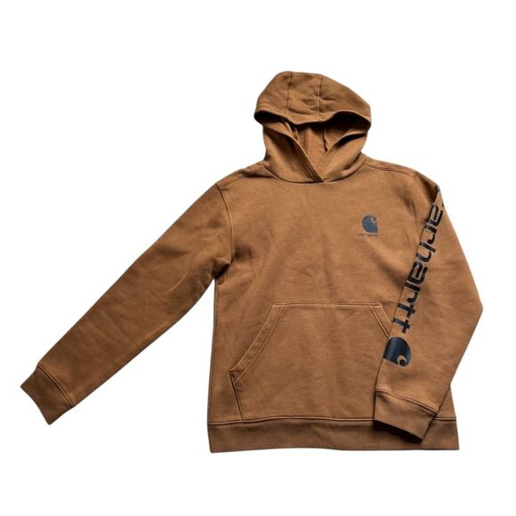 Carhartt Boys Long Sleeve graphic hooded sweatshirt brown size large 14/16 NWOT - Picture 1 of 8